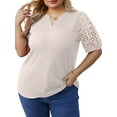thumbnail image 2 of Cueply Women's Plus Size Tops Summer Short Sleeve Dressy Casual Blouse Shirts Waffle Knit Lace, 2 of 6