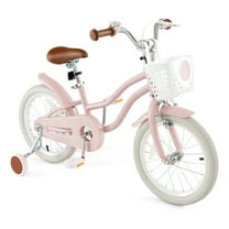 Gymax 16'' Kids Bicycle Children's Training Bicycle w/ Removable Training Wheels & Basket Pink