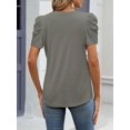 thumbnail image 4 of Womens Summer Shirt V Neck Casual Tshirts Puff Sleeve Tops for Women Trendy Tunic Solid Color, 4 of 6