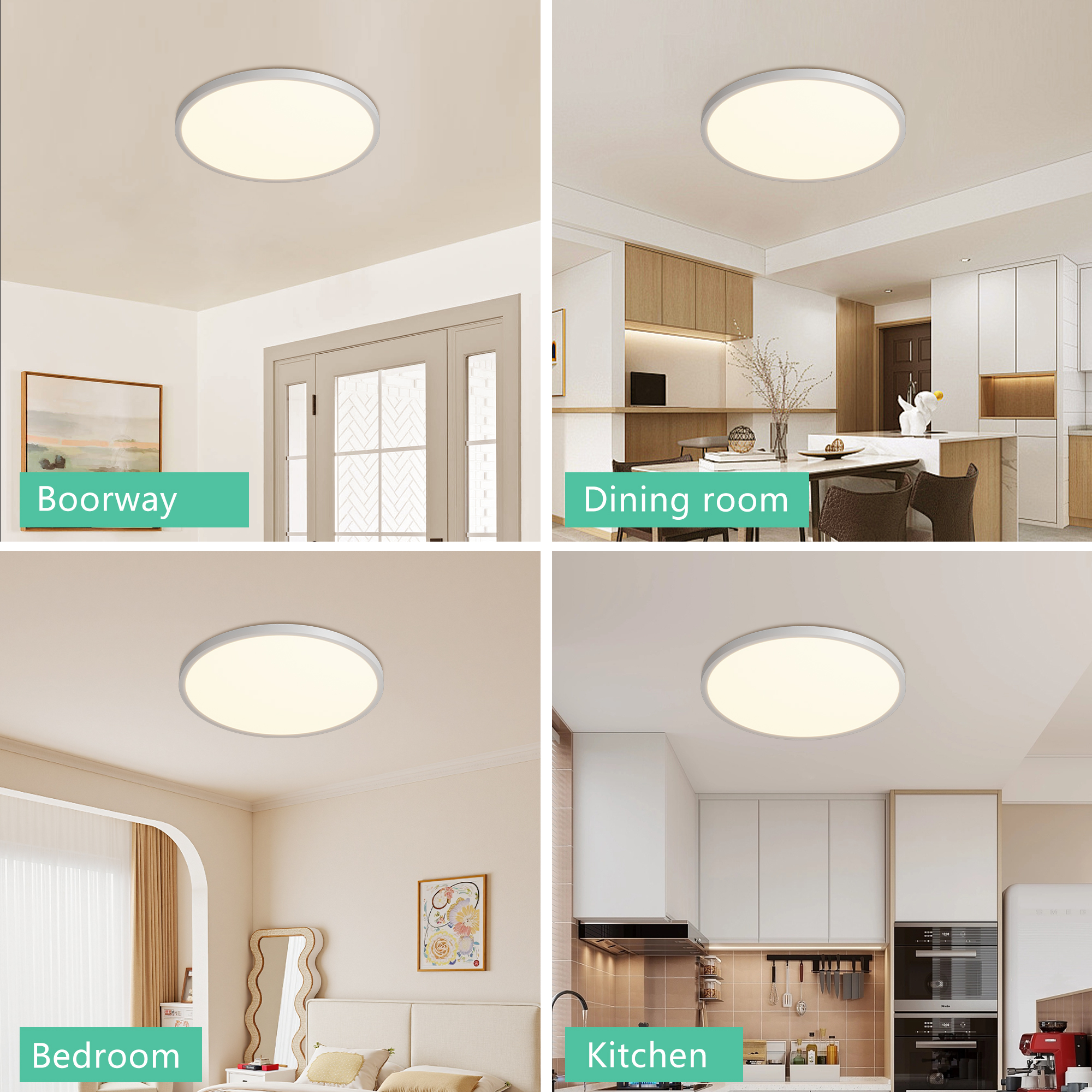 Leumius 4-Pack Flush Mount LED Ceiling Light Fixture, 16Inch 32Watt, Dimmable & 5 Color Selectable Ceiling Lamp 3520LM Low Profile Ceiling Light for Kitchen Bedroom Hallway Porch White