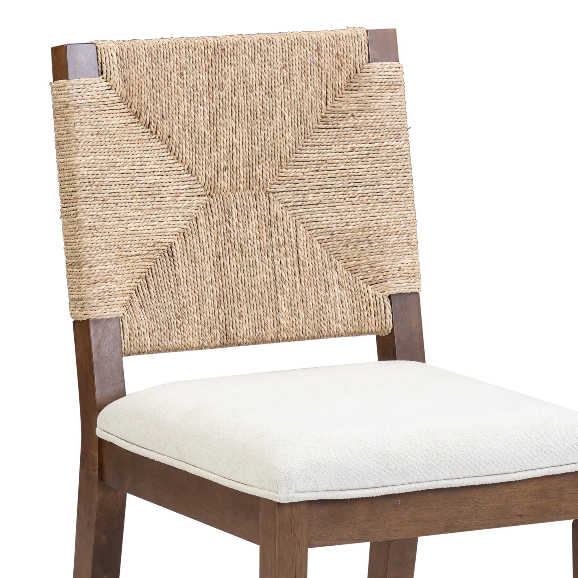 Nathan James Beacon Bohemian Boucle Bar Stool, Upholstered Bar Stool or Island Chairs for Kitchen, Seagrass Counter Height Stool with Back and Solid Wood Legs, Cream Boucle/Dark Brown