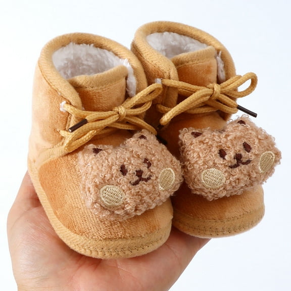 Dakaela Baby Booties Newborn Infant Non Slip Fleece Warm Ankle Boots Girls Boys Toddler Prewalker Winter Crib Shoes Coffee