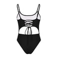 thumbnail image 7 of REORIAFEE Trendy Swimsuits for Women Beach Vacation Swimwear Scoop Neck Cut Out Front Lace Up High Cut Monokini One Piece Swimsuit Black L, 7 of 7