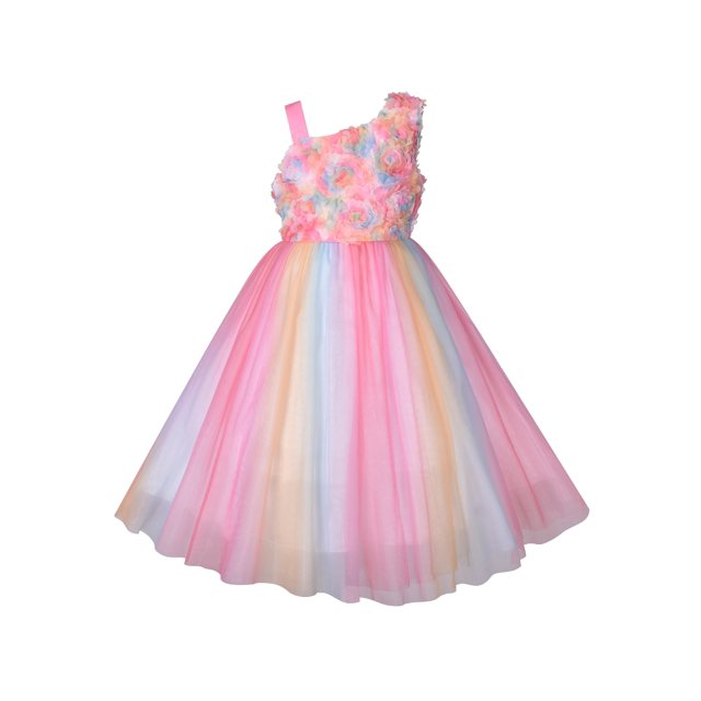 Robe Fille Multicolore Arc-en-Ciel Florale Fête Mariage Concours 8 Ans