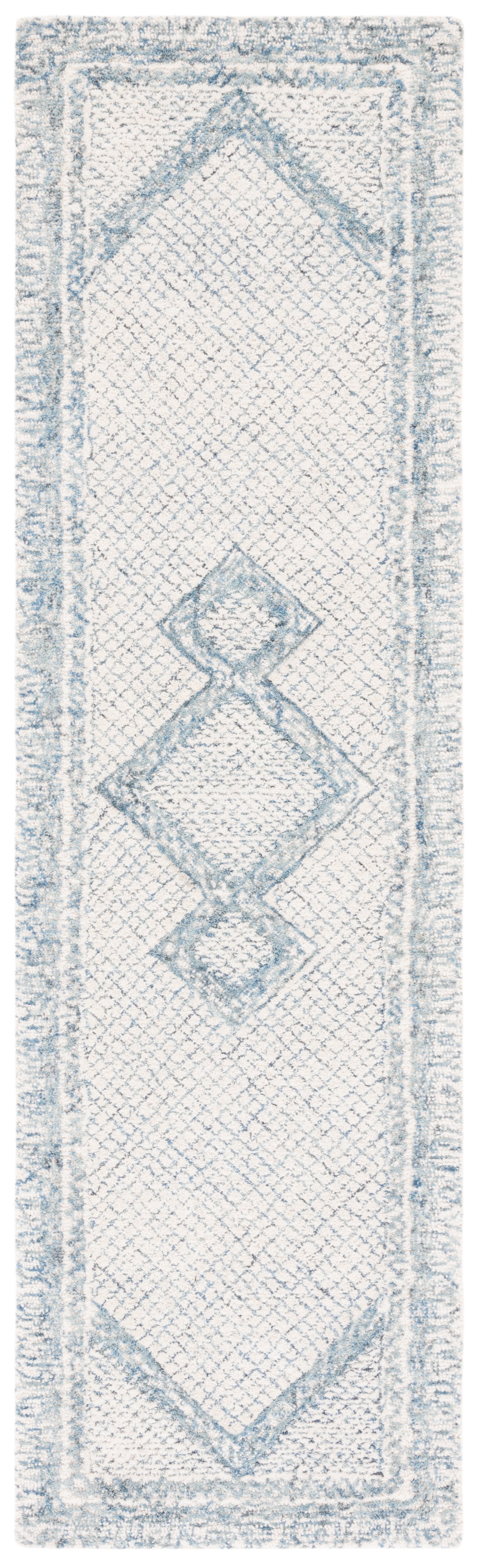 SAFAVIEH Abstract Grosvenor Geometric Wool Runner Rug, Ivory/Blue, 2'3" x 8'