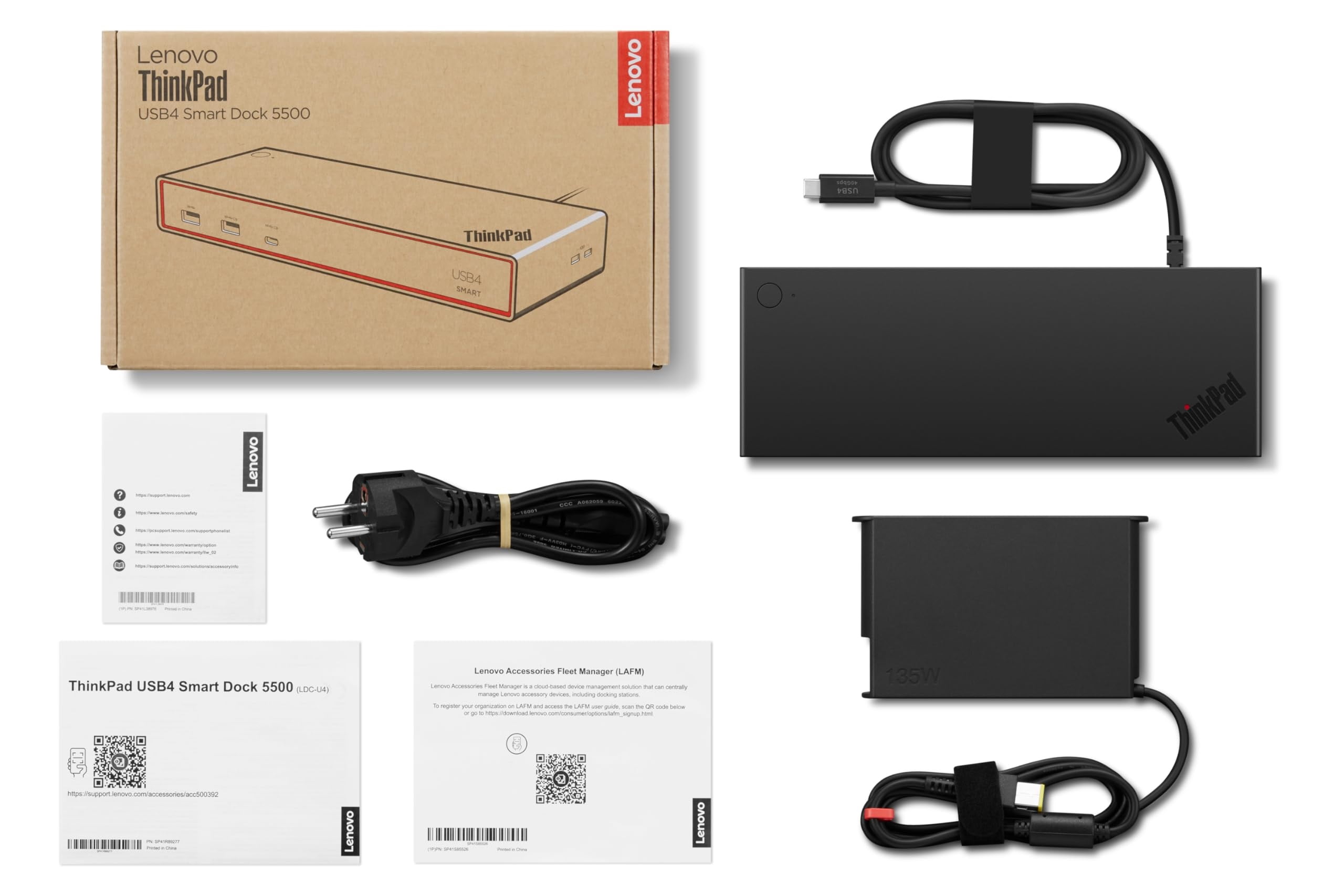Lenovo ThinkPad USB 4 Smart Dock 5500 w/ 135W Adapter 100W Power Integrated USB4 Cable
