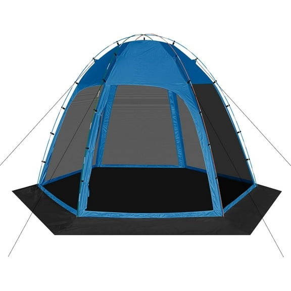 Screen Tent with Removable Floor, 11.8'x11.8' Six-Sided Gazebos with Mosquito Netting Sunproof Outdoor Canopy Tent for 6-8 People Family Backyard Party Outside Activities, Blue