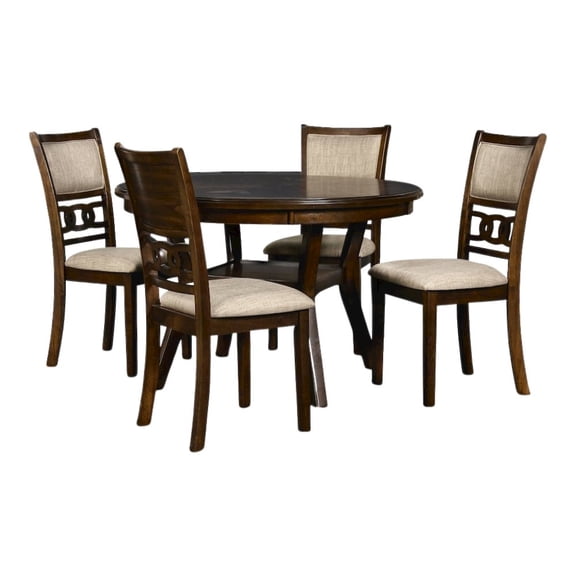FurniFact Cherry Brown 5-Piece Wood Round Dining Set, Traditional Finish