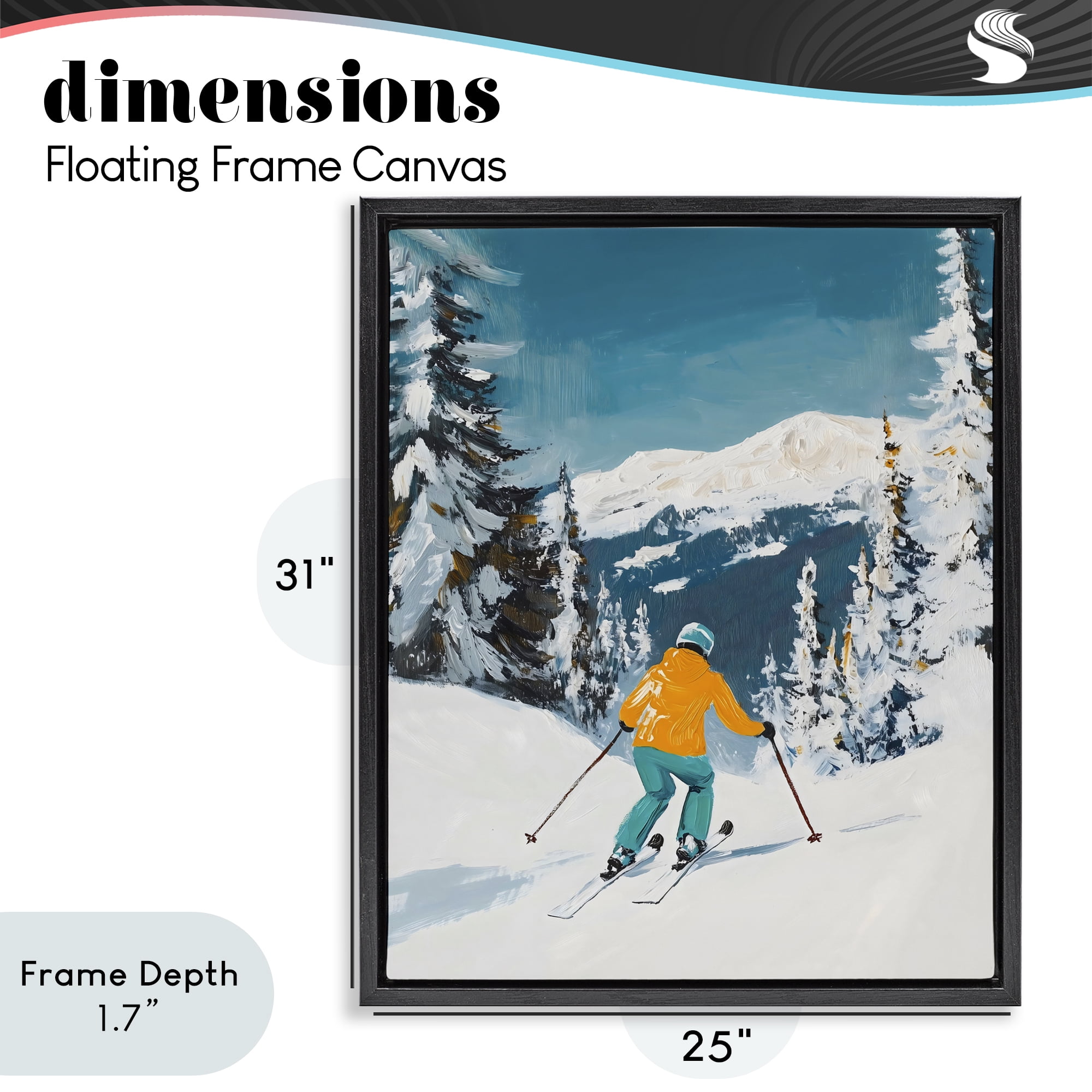 Stupell Industries Downhill Skier on Mountain Black Framed Floater Canvas Wall Art, design by The Prints Vibe