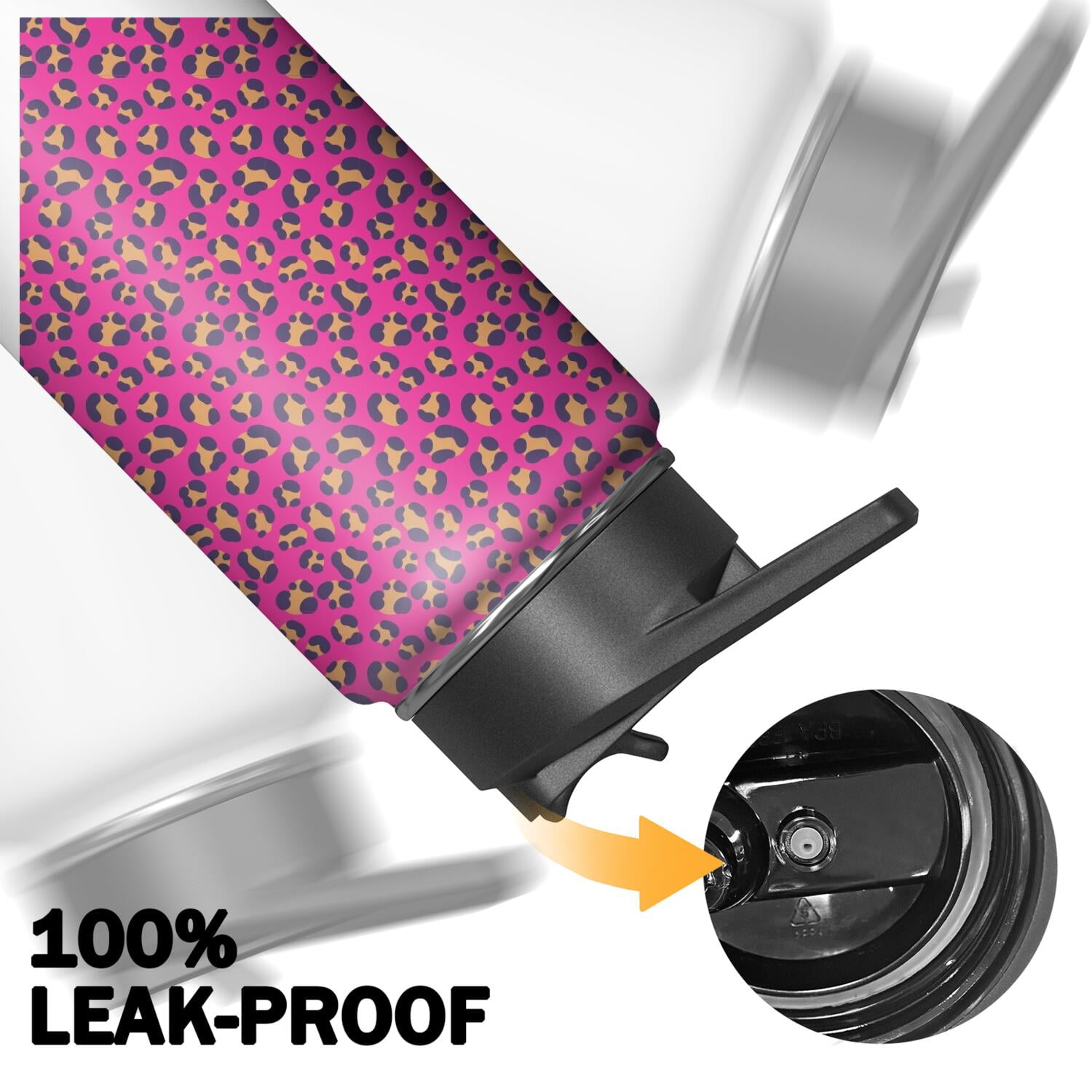 Leopard Print Insulated Stainless Steel Water Bottle with Straw & Cleaning Brush – 18 Oz | Leakproof, BPA-Free, 304 Stainless Steel, Wide Mouth, Travel Mug for Car, Gym, Office
