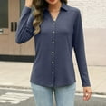 thumbnail image 4 of Comdrip Long Button Down Shirts for Women, Womens Long Sleeve Tops Button Down Shirts Casual Fall Tops Trendy Tops Button Down Women Navy L, 4 of 8