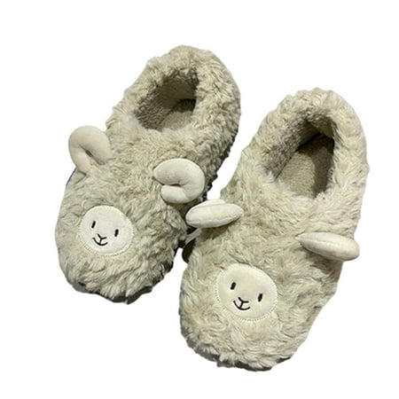 

Fuzzy Lamb Slippers Cute Warm Cozy Shoes Animal Shape Slip-on Slippers for Women Girl Winter Supply 40/41 Milky White