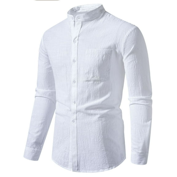 Njoeus Men's Long Sleeve Cotton Linen Dress Shirt Casual Mandarin Collar Slim Fitted Hipsters Shirts with Pocket