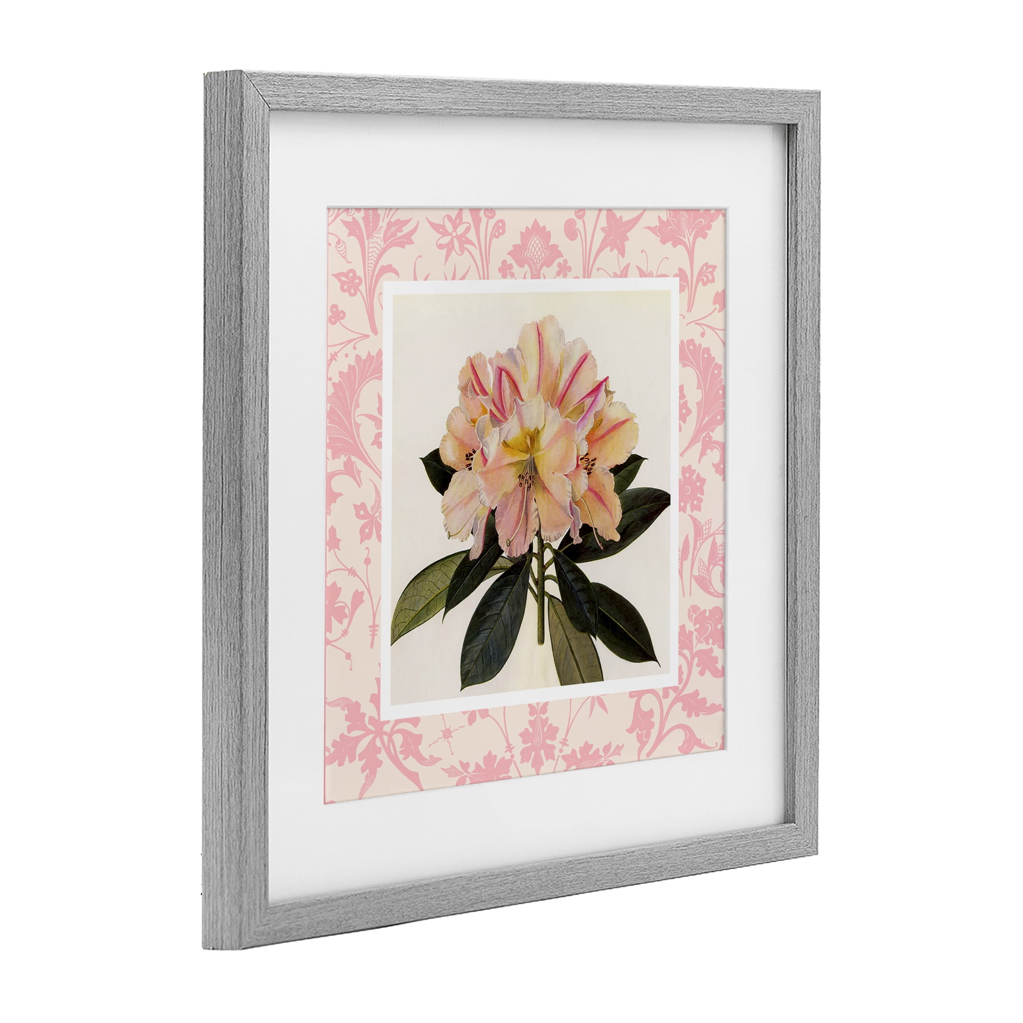 Stupell Industries Pink Vintage Pattern Botanical Gray Framed Print Under Glass, design by Livi Finn