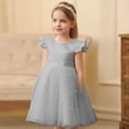 thumbnail image 3 of Flower Girl Dress Ruffle Sleeve Gray Dress V-Back with Big Bow Birthday Dresses Girls Dresses Size 6-7 Years, 3 of 7