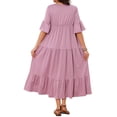 thumbnail image 3 of INSPIRE CHIC Women's Maternity Maxi Dress Short Sleeves V Neck Ruffled Sleeve for Photoshoot XL Pink, 3 of 6