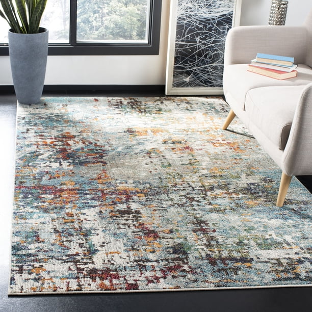 SAFAVIEH Madison Flowers Vintage Abstract Area Rug, Grey/Blue, 6' x 9 ...