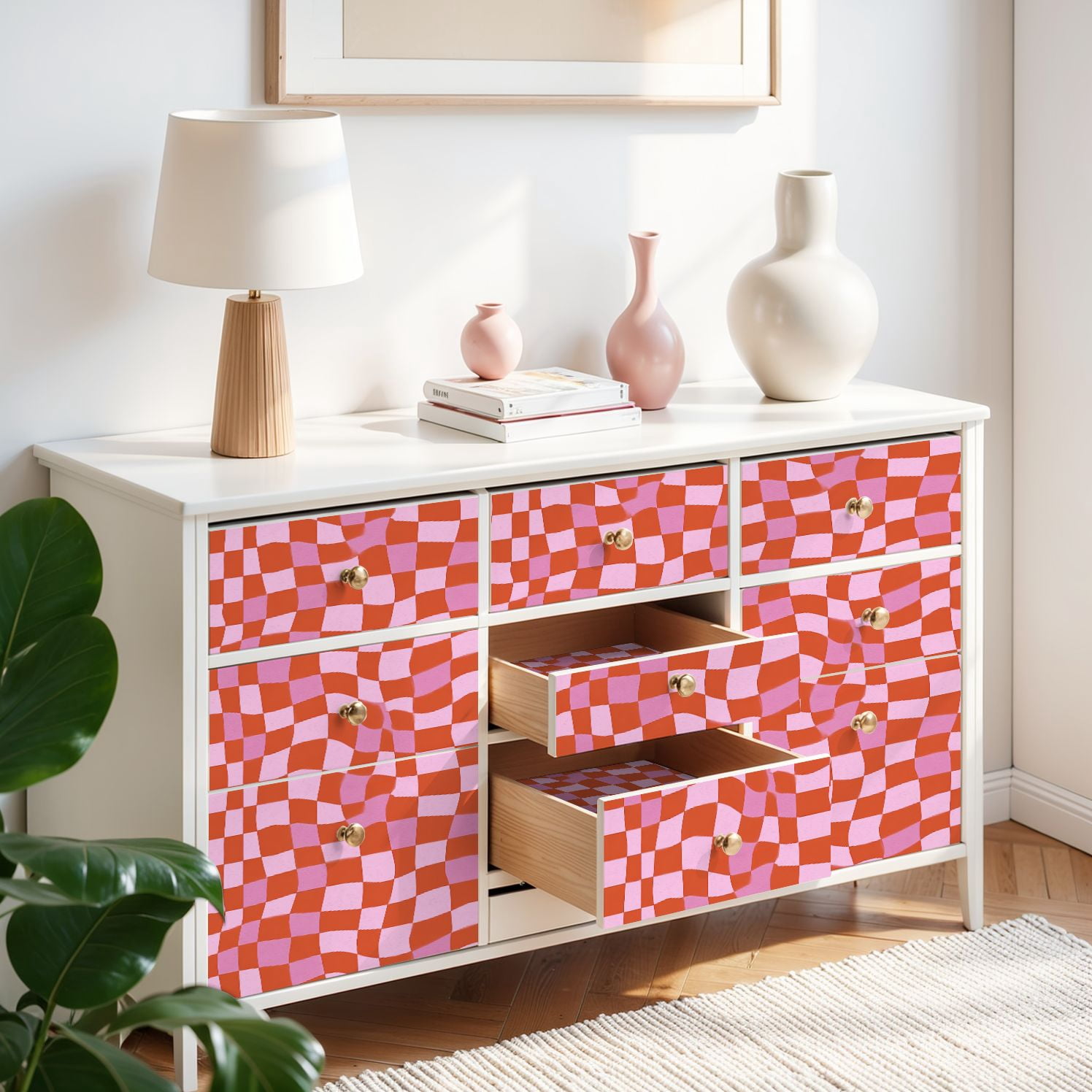 Peel and Stick Wallpaper Retro Groovy Wavy Psychedelic Checkerboard Check Y2K 90s Stationary 24in x 118in Contact Paper Removable Self Adhesive Wall Mural Wall Decor for Bedroom Kitchen Cabinets