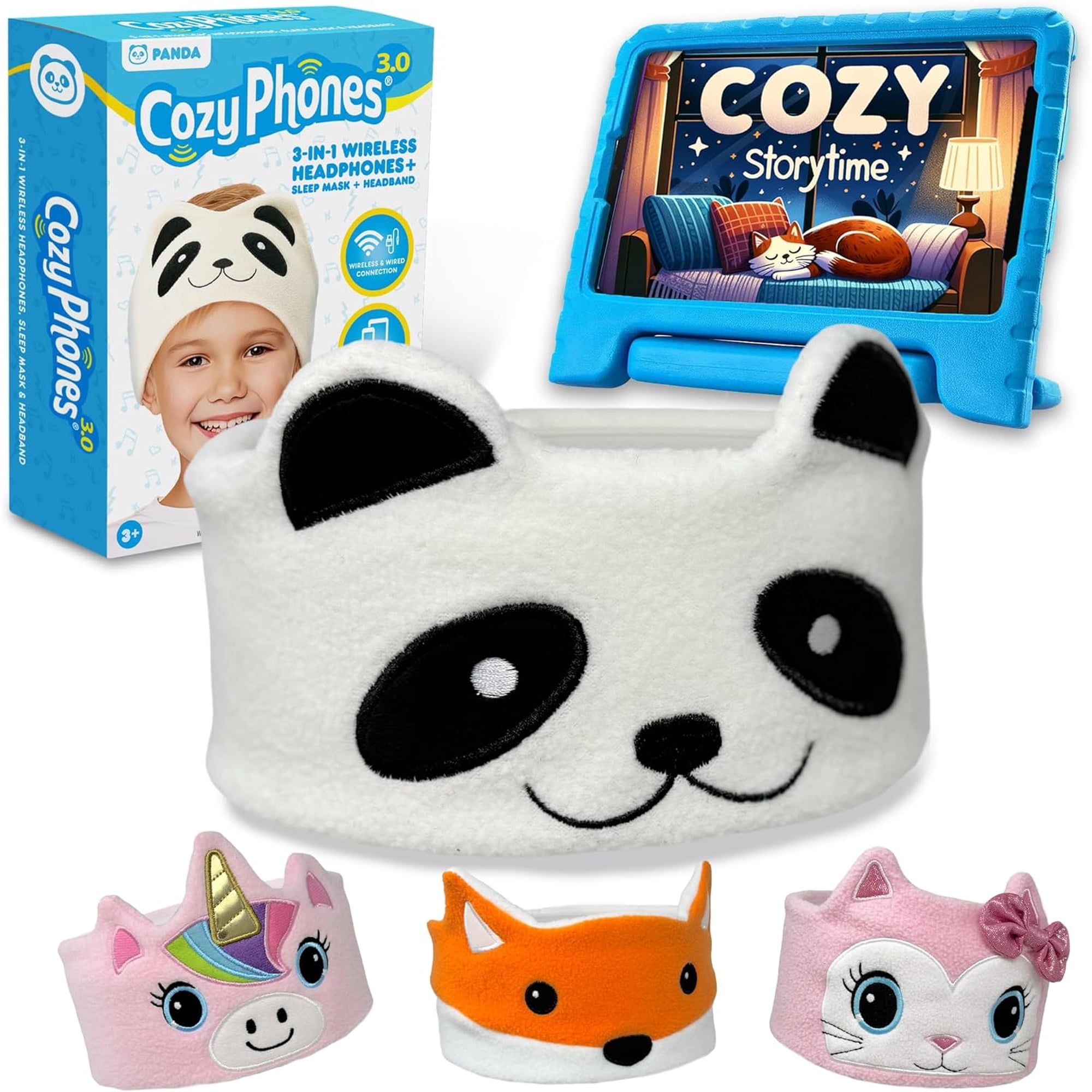 CozyPhones 3.0 Kids Headphones Wireless & Wired with Volume Limiting, Perfect Toddler Earphones - Includes Wired Option & Travel Bag. Great for Girl or Boy, School, Home and Travel - Panda