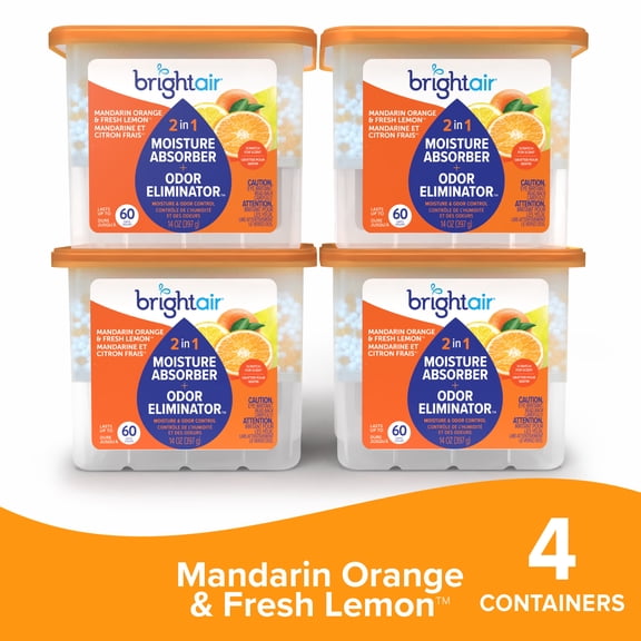Bright Air Moisture Absorber & Odor Eliminator, Mandarin Orange & Fresh Lemon Scent, 14 oz, 4 Count