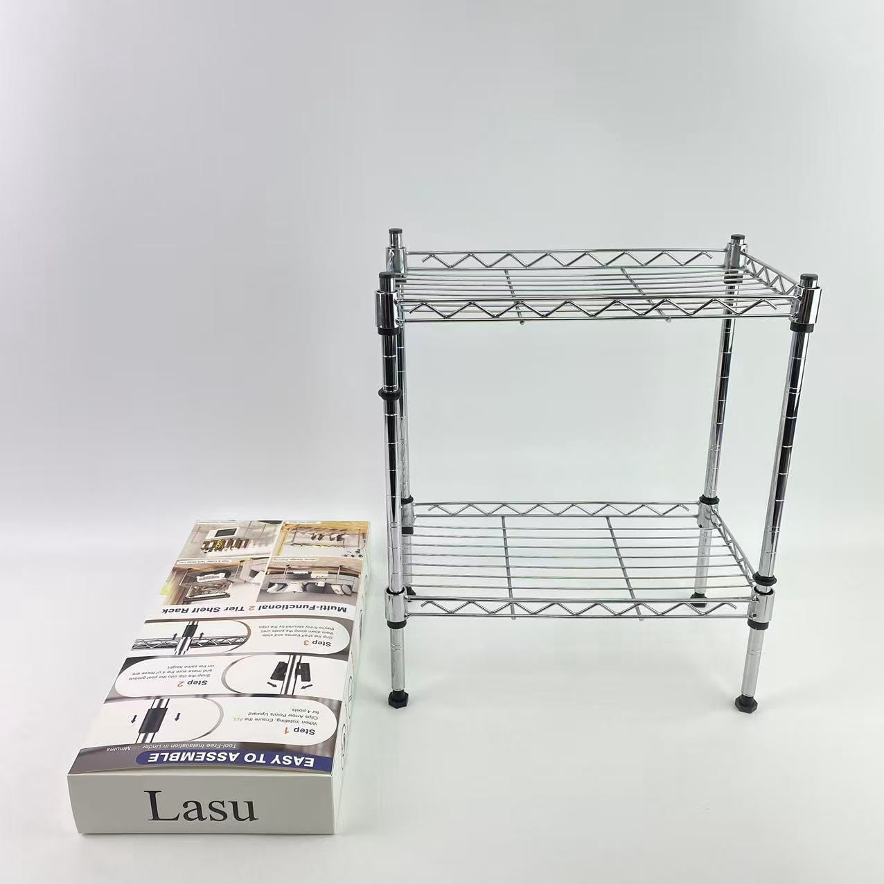 Lasu Storage racks,2 Tier Shelving Unit, Metal Storage Shelves, 400 lbs Capacity per Shelf, 1200 lbs Total, Durable Heavy Duty Shelf, Easy Assembly for Kitchen, Garage, Plant, 35.8"L x 17.7"W x 19.6"