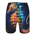 thumbnail image 3 of Honeii's Yellow Fish Seahorse Print Men's Casual Shorts with Drawstring，Swim Trunks Quick Dry Beach Shorts, 3 of 5