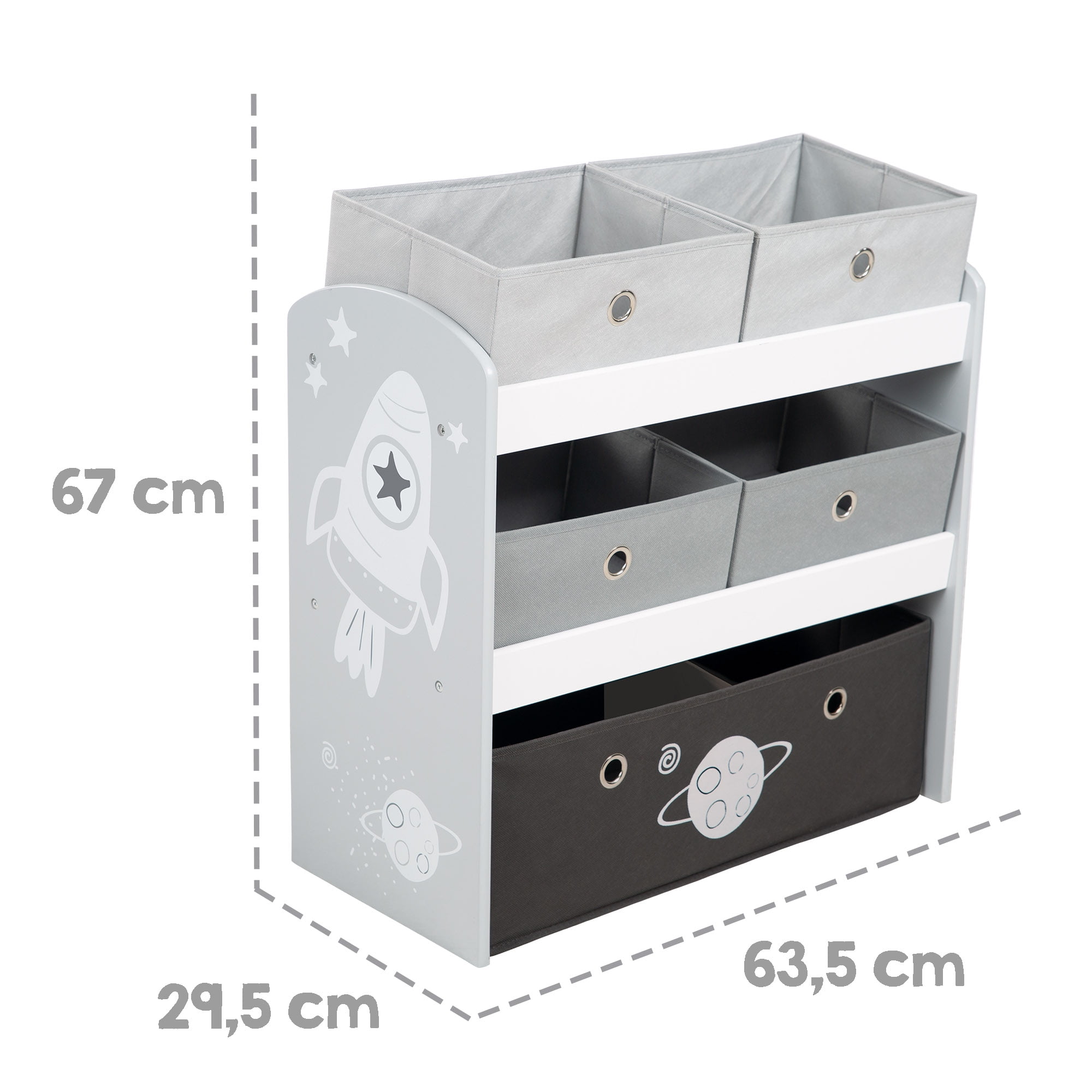 Roba Play Shelf Grey Space Children's Multi-Bin Toy Organizer with 5 Fabric Boxes, Boys & Girls
