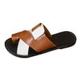 thumbnail image 4 of Rokment Women's Color Block Flat Flip Flops Slides Sandals Fashion Casual Leather Low Heels Beach Slip on Summer Shoes for Woman Brown Size 6, 4 of 5