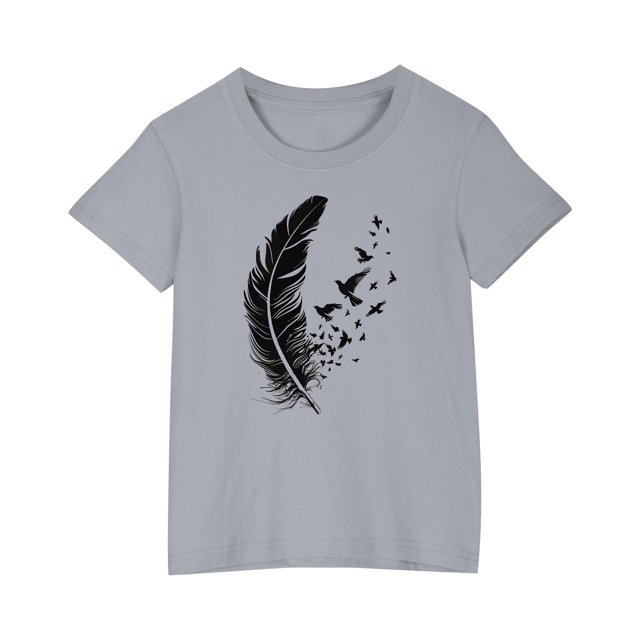 Yanlir Blouses Décontractées pour Enfants T-shirt Imprimé Mignon Été Garçons Filles T-shirt Mode Col Rond Imprimé Manches Courtes Hauts 3-10 Ans (Gris2,3 Ans)