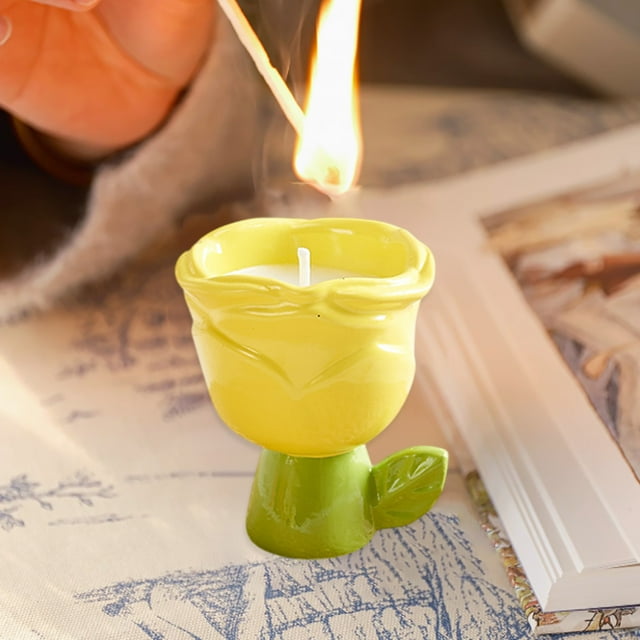 Qaailabf Rose Scented Flower Shaped Soy Wax Candle in Ceramic Jar, 3x3 Inches, Multicolor, 165g, Aromatherapy Home Decor, Unique Floral Design, Perfect Gift for Birthdays and Anniversaries