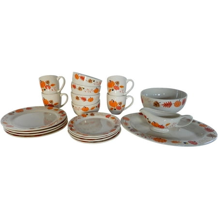 Mainstays 19pk Dinnerware Set, Leaf Pumpkin Image 1 of 9