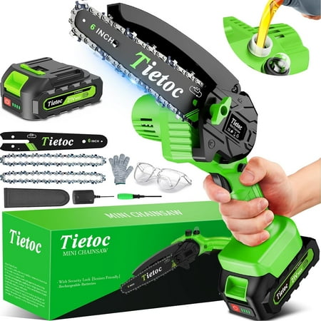 tietoc Mini Chainsaw 6 Inch Cordless [Gardener Friendly] Super Handheld Rechargeable Chain Saw With 2 Batteries, Small Electric Chainsaws Battery Powered For Wood/Trees Cutting