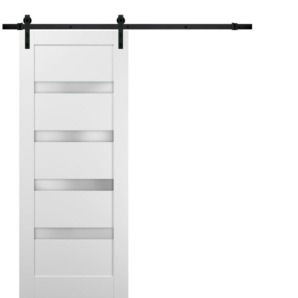 Sliding Barn Door With Hardware Quadro 4113 White Silk With Frosted Opaque Glass Sample Of 5255