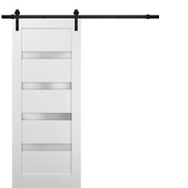 Sliding Barn Door 42 x 96 with Hardware | Quadro 4113 White Silk with Frosted Opaque Glass | Top Mount 8FT Rail Hangers Sturdy Set | Lite Wooden Solid Panel Interior Doors
