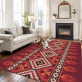 thumbnail image 2 of 5'x7' Area Rugs for Living Room Bedroom, Red Retro Boho Washable Rug Carpet Runner Indoor Outdoor, Vintage Ethnic Tribe Abstract Art Non Slip Floor Mats Area Rug for Kitchen, Nursery, 2 of 8