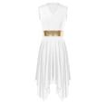 thumbnail image 6 of Kaerm Women Praise Dance Outfit Color Block Asymmetric Overlay Dress with Pants White XXL, 6 of 7