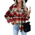 thumbnail image 2 of Sarapandan Women Plaid Shirt Button Down 2 Pockets Design Soft Breathable Women Long Sleeve Shirt Jacket for Autumn Winter Orange L, 2 of 6