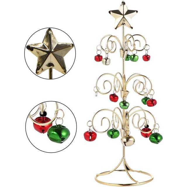 Decoración del árbol de Navidad (rojo, verde y dorado) Campana de hierro forjado Mini árbol de Navidad de metal Decoraciones de escritorio Adornos Soportes de exhibición Decoración del hogar Año nuevo Rojo Verde
