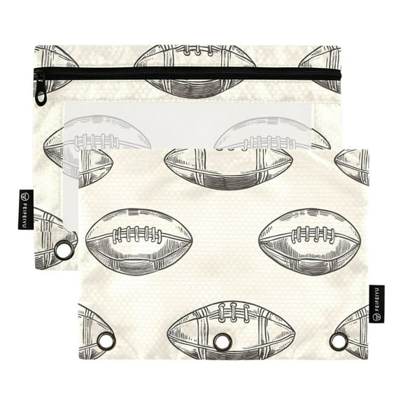 ALAZA 2 Pack Pencil Pouch Football Retro Rugby Pencil Case for 3 Ring Binder Clear Window Pencil Bag Organizers