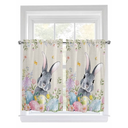 Easter Bathroom Window Curtain Country Rabbit Eggs Botanical Flowers Leaves Light Filtering Coffee Kitchen Curtains Bedroom Living Room Curtains 2 Panel 84 x45