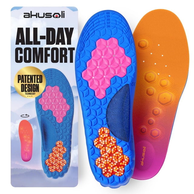 Plantillas para zapatos Akusoli de espuma acolchada con soporte de arco, talla S/M