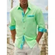 thumbnail image 1 of Camisa casual de manga larga con bolsillo a rayas y parches de color sólido para hombre, camisa hawaiana Tiki Vaion, tela cómoda, talla grande, 1 of 6