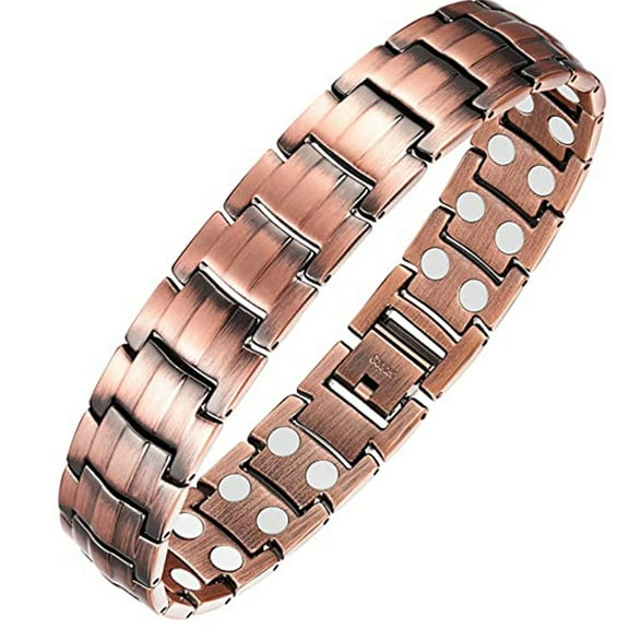 Mens Magnetic Bracelet Titanium Steel Magnetic Bracelet with Double Row (Rose Gold)