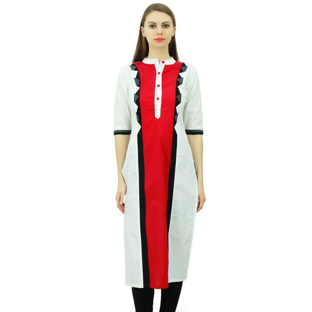Phagun Tunique en Coton pour Femmes Kurta Droite Blouse d'Été Décontractée avec Col Chinois