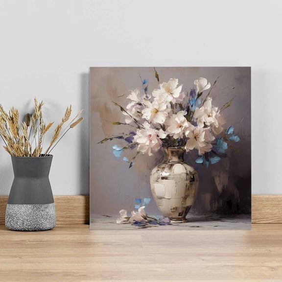 Spring Floral Wall Art Painting on Canvas, Summer Botanical Oil Painting Art Canvas Art Home Prints Wall Art Framed Modern Artwork for Living Room Bedroom Wall Decor 8x8in