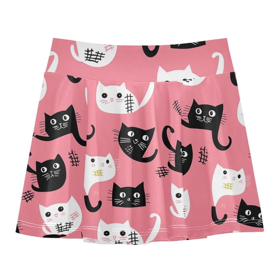 Girls' Skorts Elastic Waist Skorts with Inner Shorts Athletic Workout Shorts Skirts Black and White Cats Small