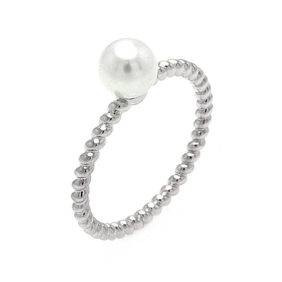 Sterling Silver Rhodium Plated Simulated Pearl Bead Rope Twist Ring Jewelry Female Male Size 5