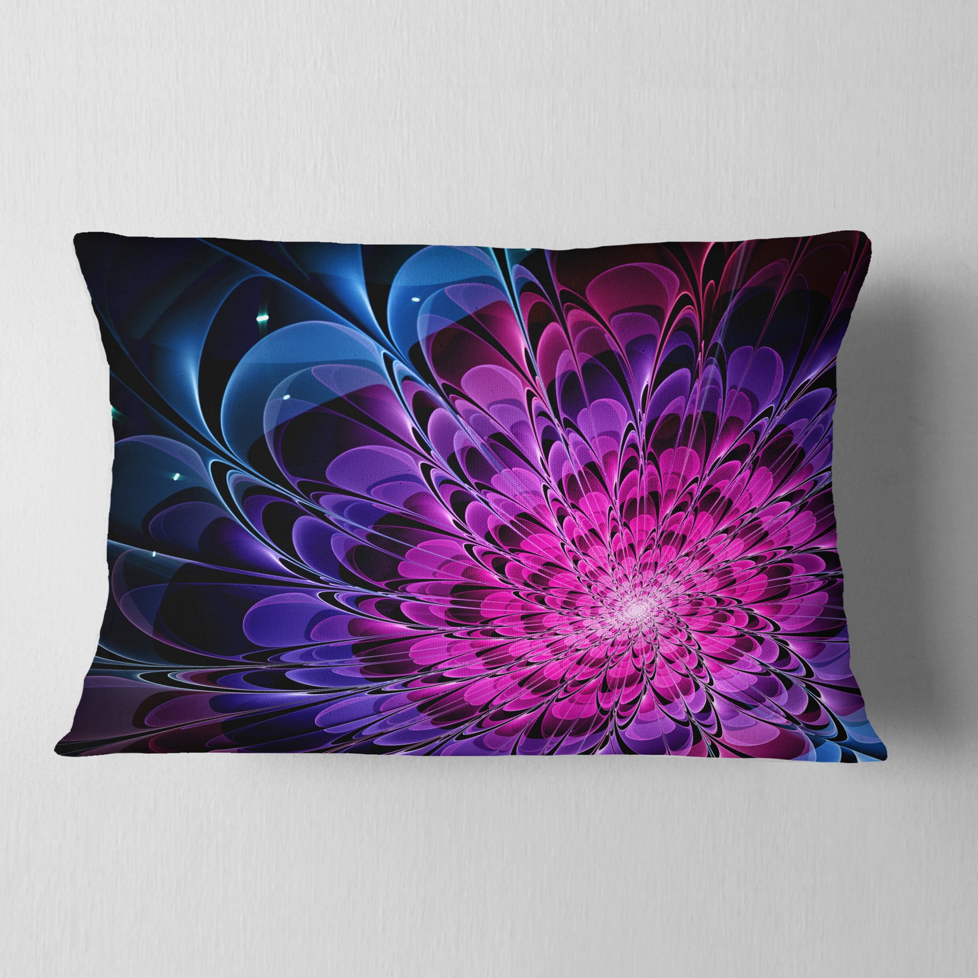 Designart Fractal Purple Rose Flower - Floral Throw Pillow - 12x20