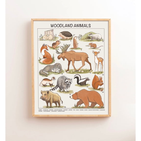 369 Prints woodland Animals Educational Posters Montessori Nursery Prints Preschool Homeschool Kids Children Learning Decor UNFRAMED, 8x12