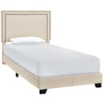 thumbnail image 1 of Cream Fabric Upholstered Twin Bed with Double Nail Head Trim, 1 of 10